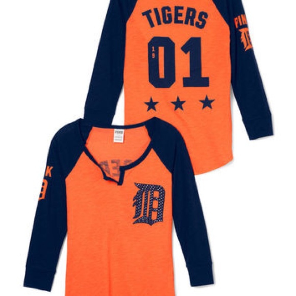 VS PINK Detroit Tigers Split Neck Baseball Tee